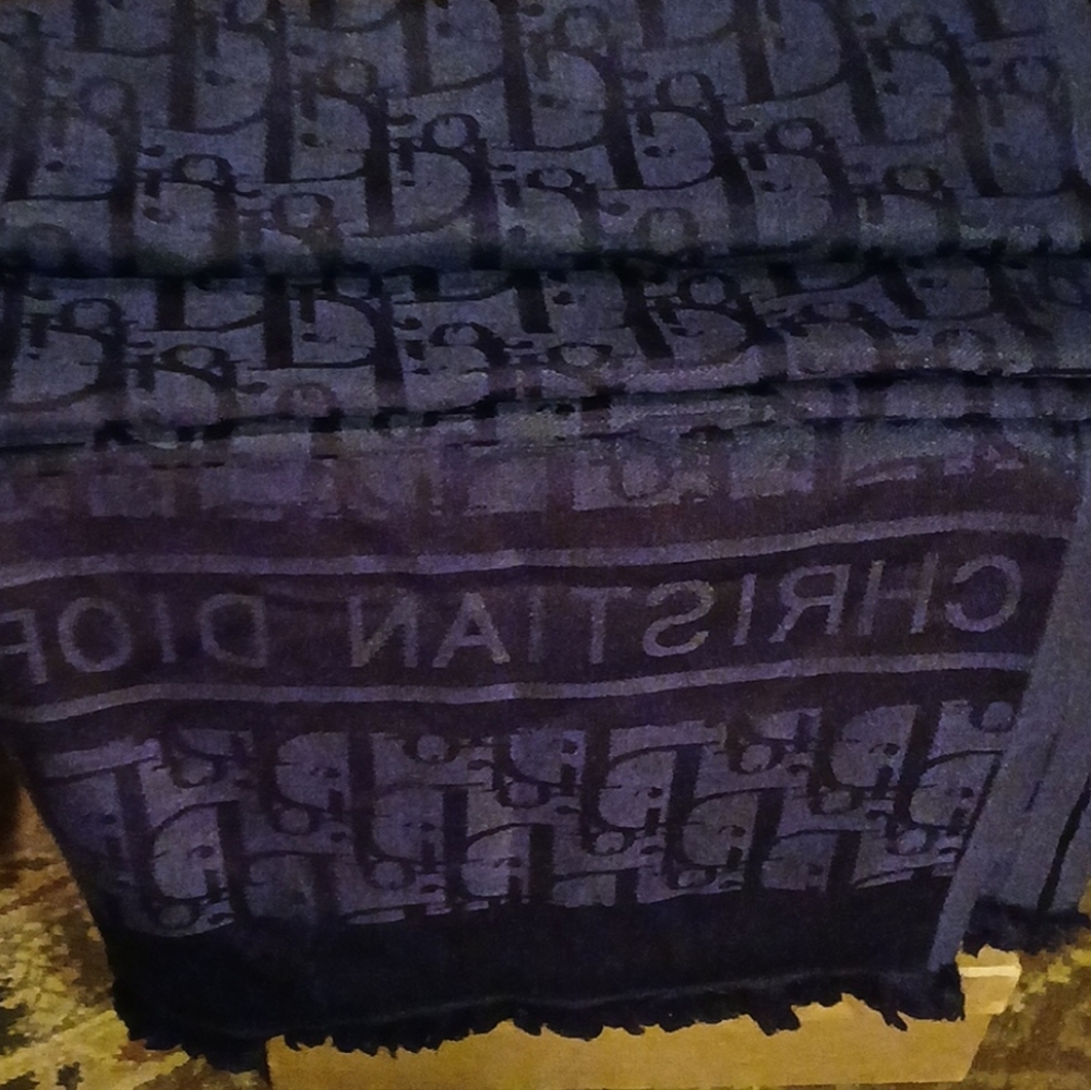 Christian Dior Jacquard Woven Oblique Monogram Scarf Navy Blue Tone-on-tone Wool